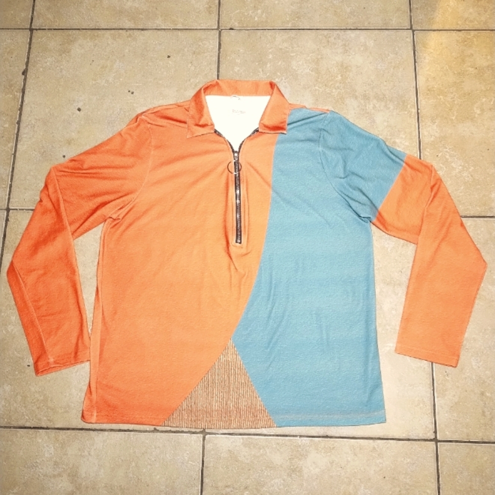Orange and Blue Long Sleeve Shirt with 1/4 Zipper Size XL
